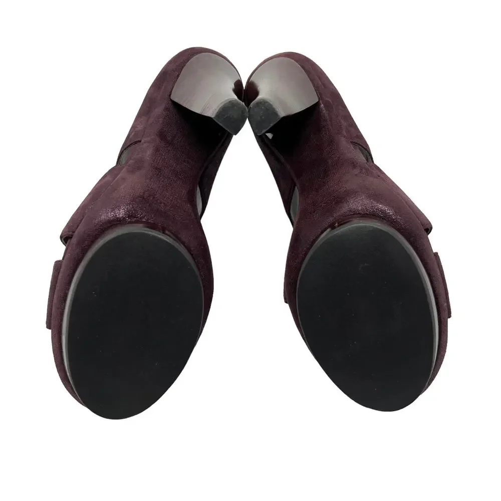 Coach Teagan Shimmer Leather Heeled Sandal Merlot Purple Lace Up Size 10